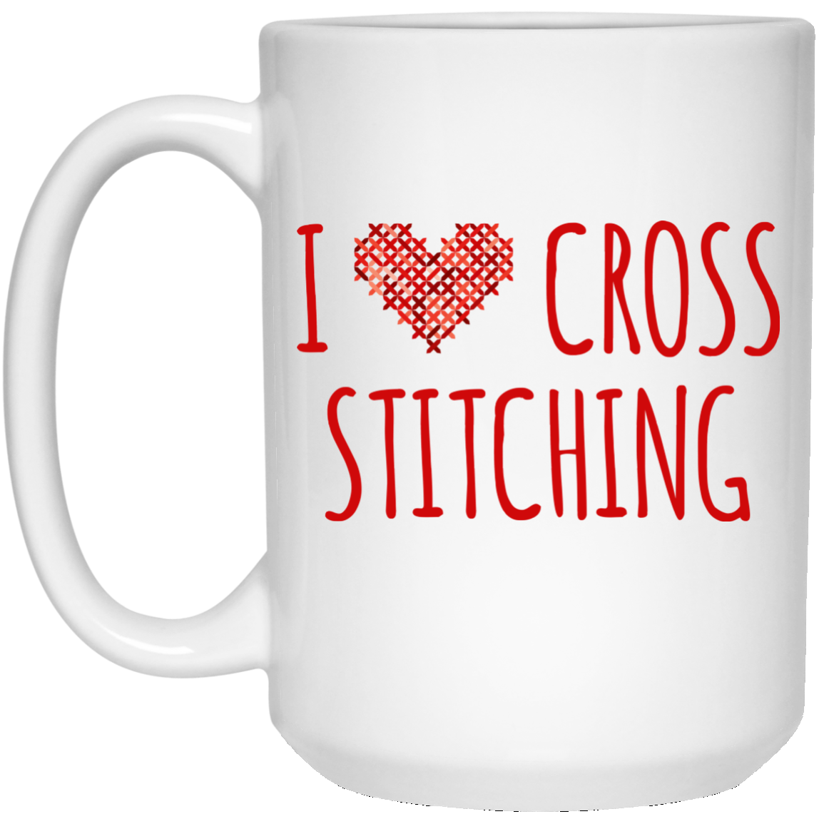 I Heart Cross Stitching White Mugs