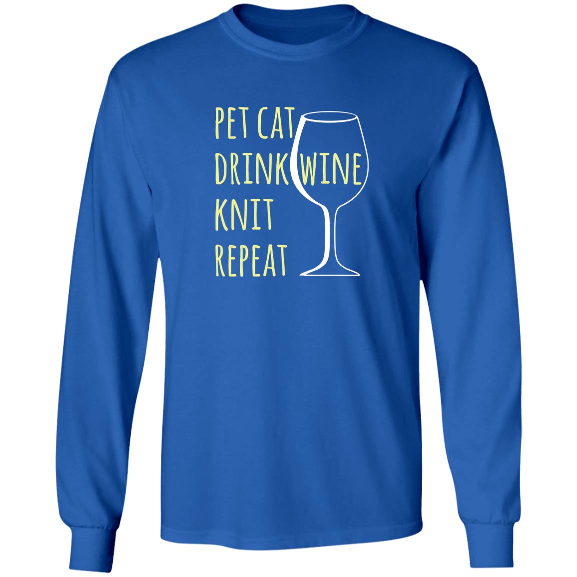 Pet Cat-Drink Wine-Knit Long Sleeve T-Shirt