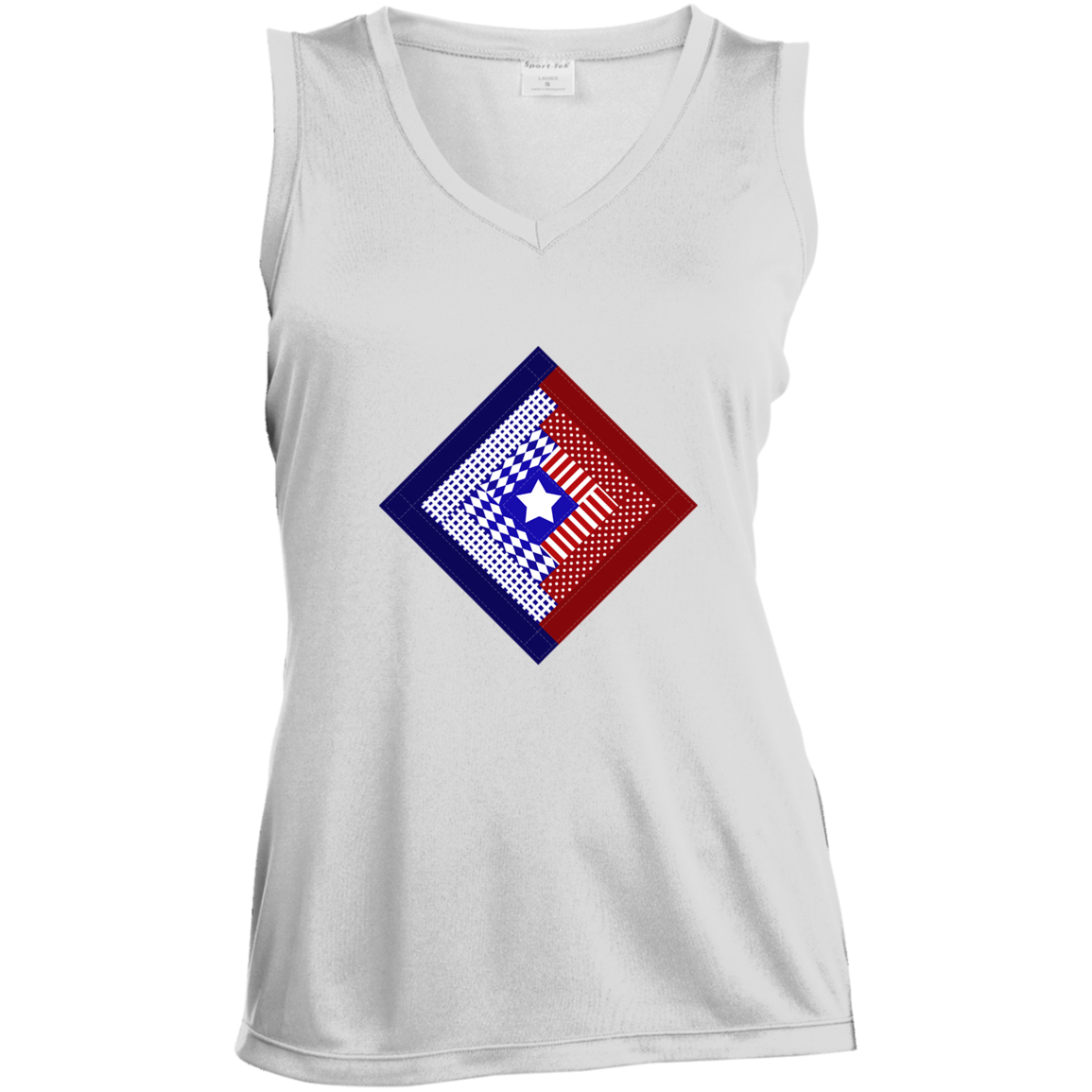 Patriotic Log Cabin Square Ladies' Sleeveless Moisture Absorbing V-Neck