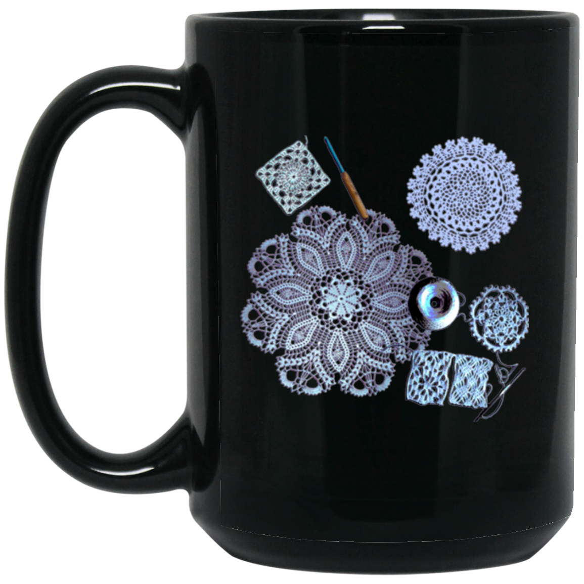 Crochet Collage Black Mugs