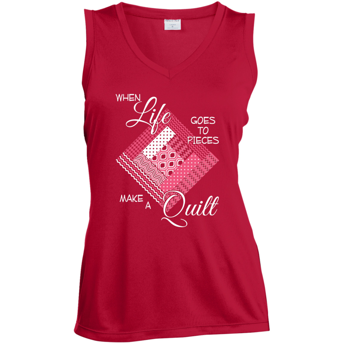 Make a Quilt (pink) Ladies Sleeveless V-Neck - Crafter4Life - 4