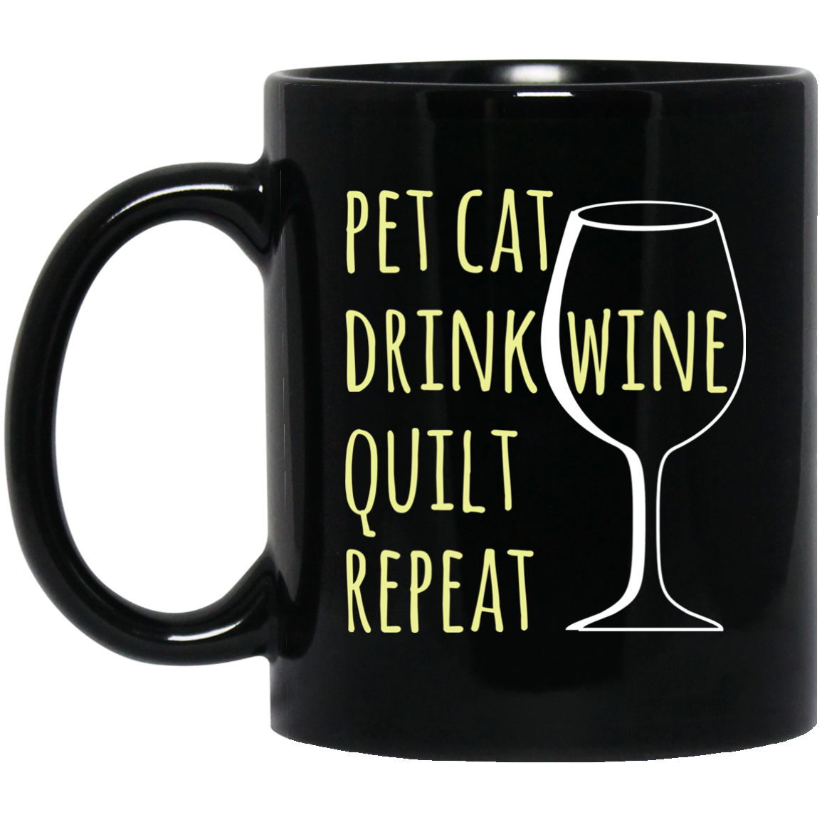 Pet Cat-Drink Wine-Quilt Black Mugs