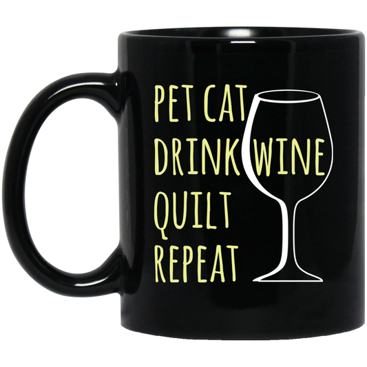 Pet Cat-Drink Wine-Quilt Black Mugs