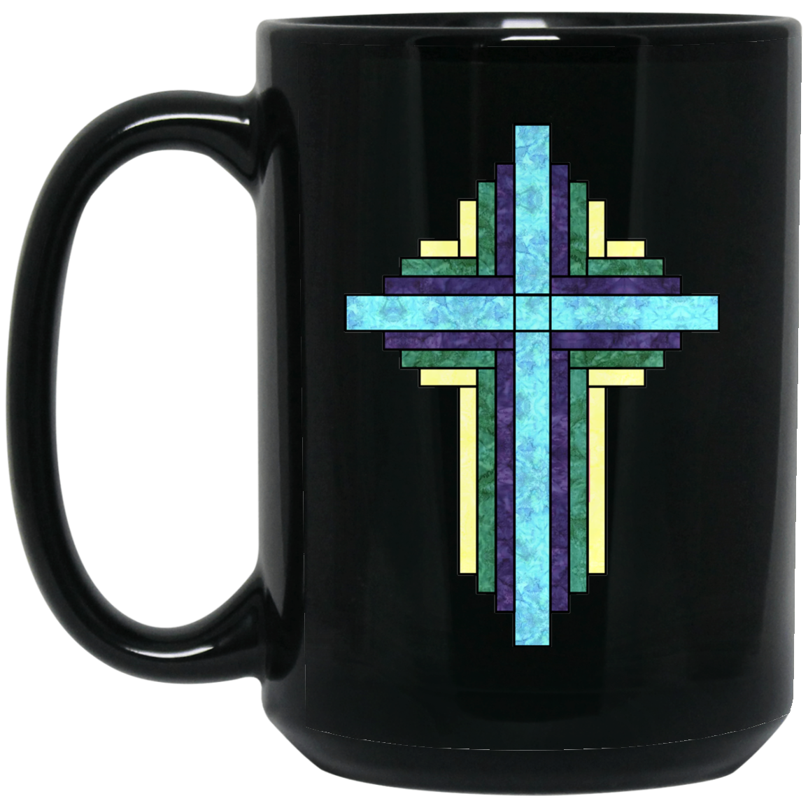 Batik Stained Glass Quilt Cross Mugs