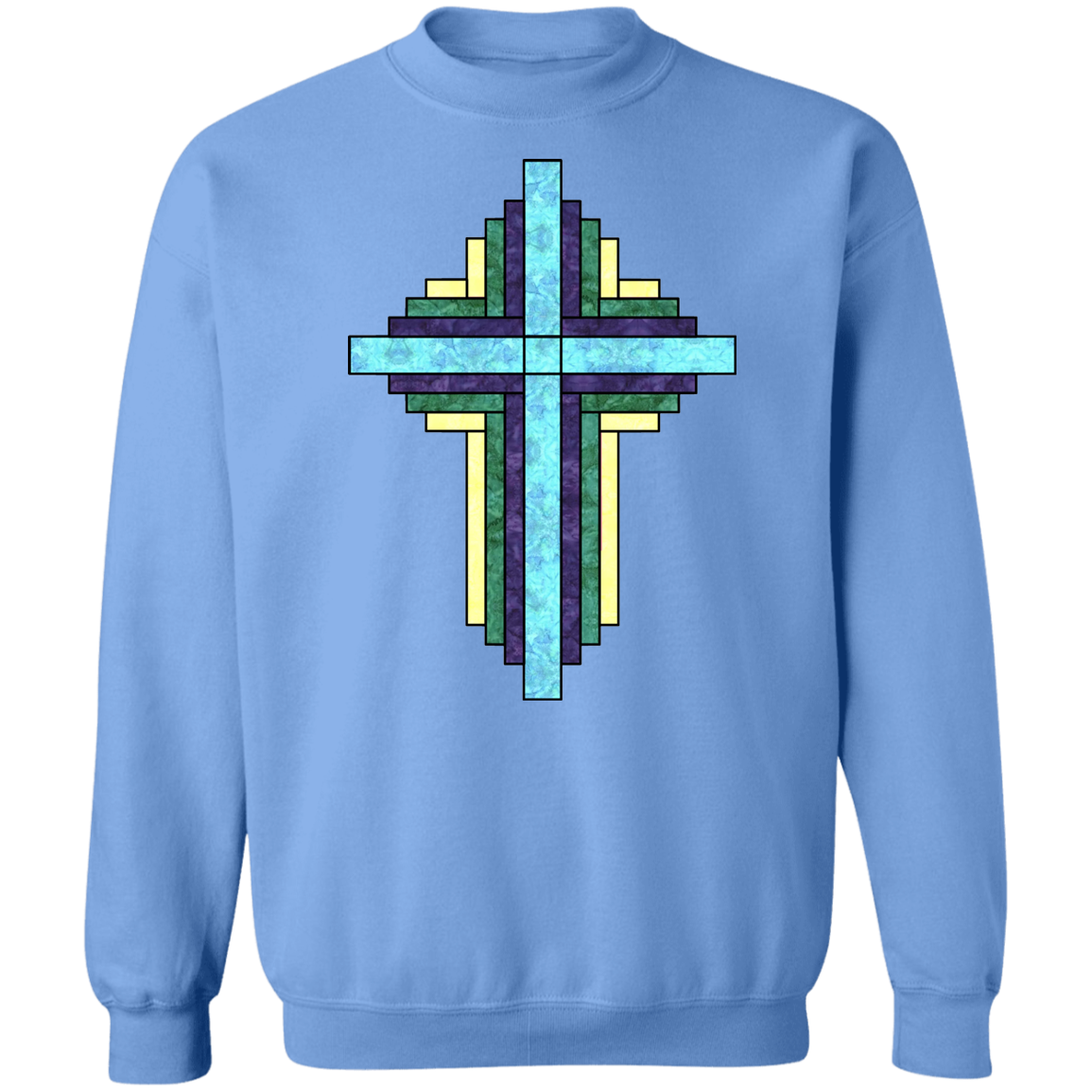 Batik Stained Glass Quilt Cross Crewneck Pullover Sweatshirt
