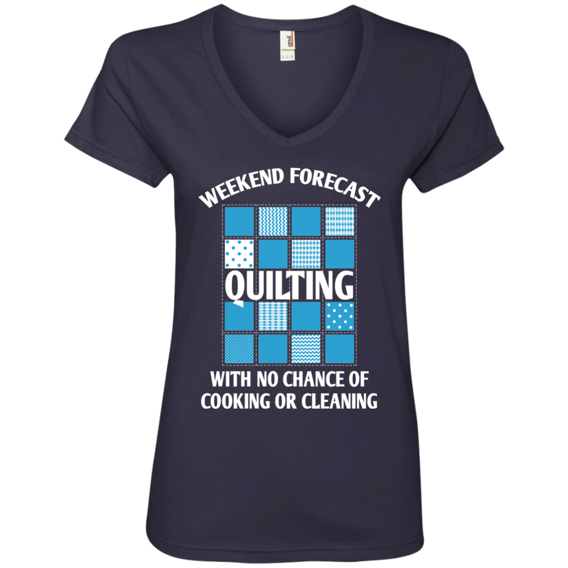 Weekend Forecast Quilting Ladies V-Neck T-Shirt