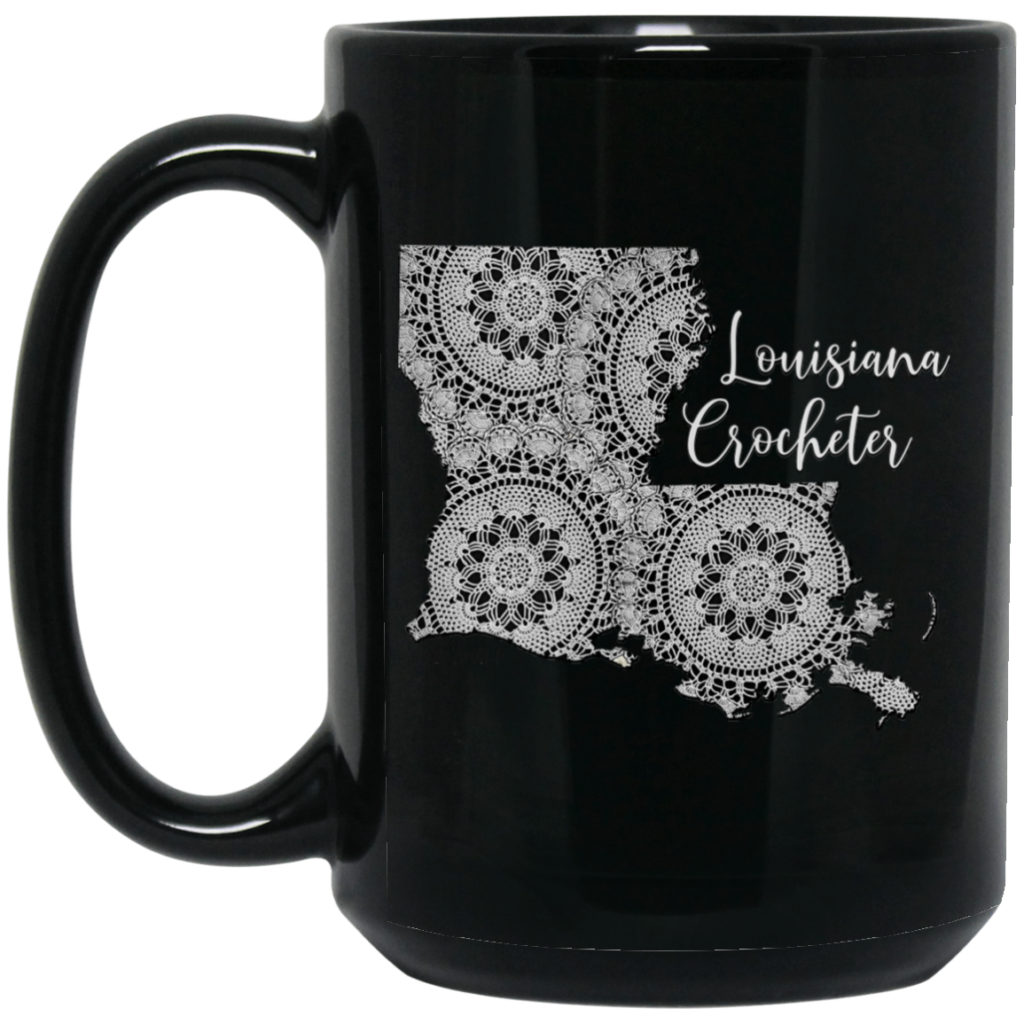 Louisiana Crocheter Black Mugs