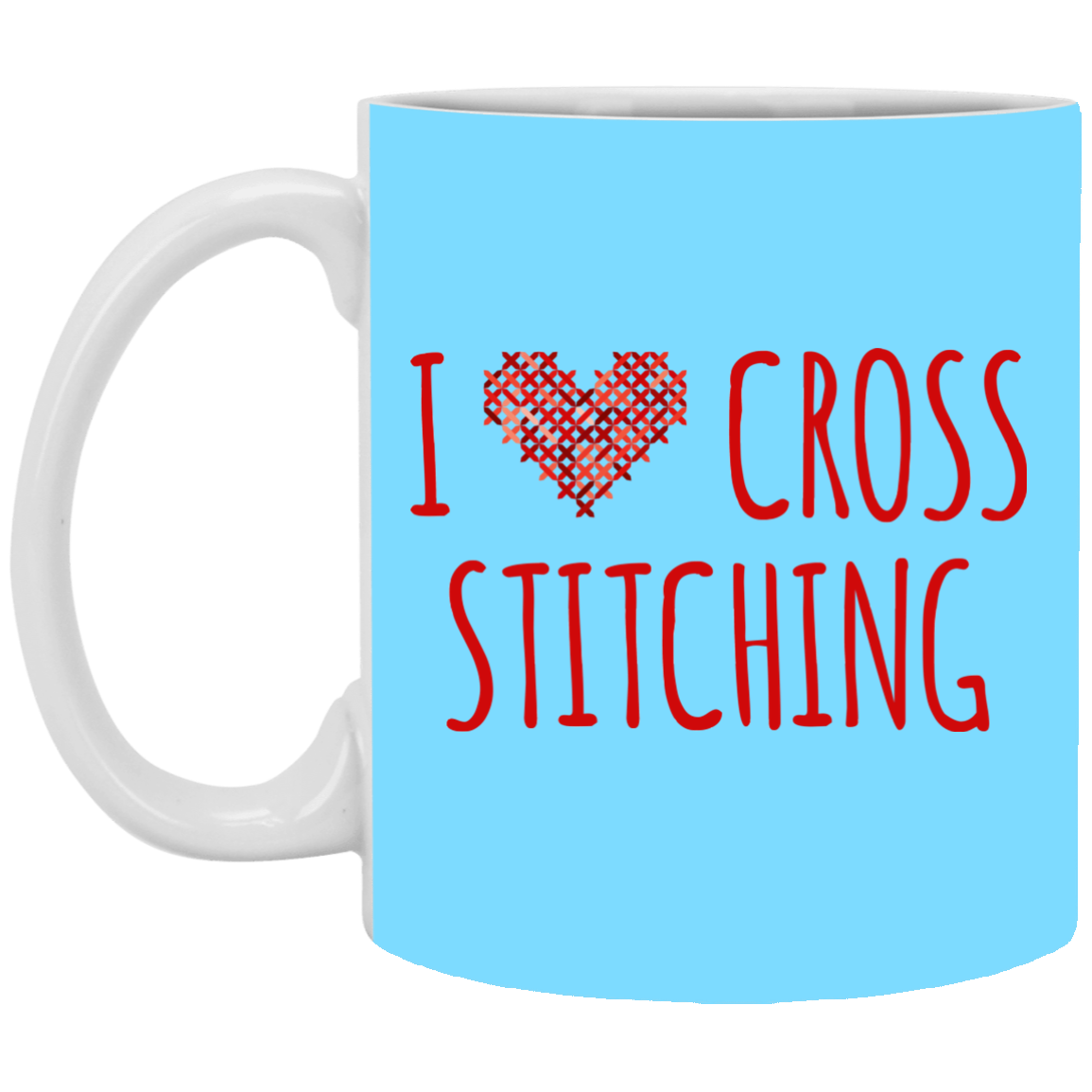 I Heart Cross Stitching White Mugs