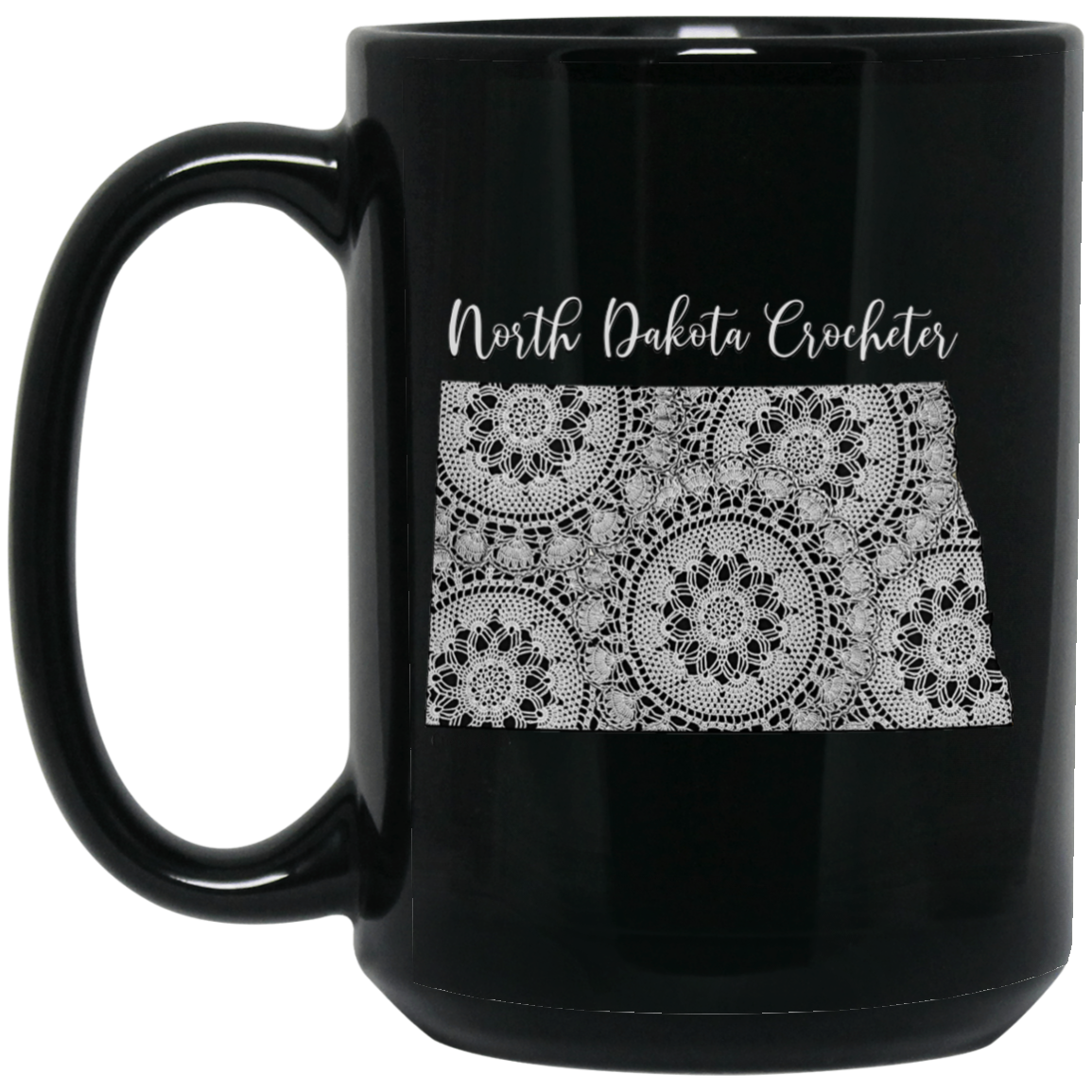 North Dakota Crocheter Black Mugs