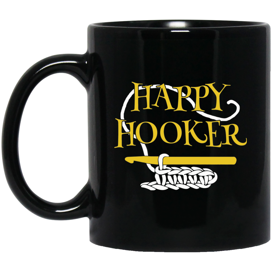 Happy Hooker Black Mugs