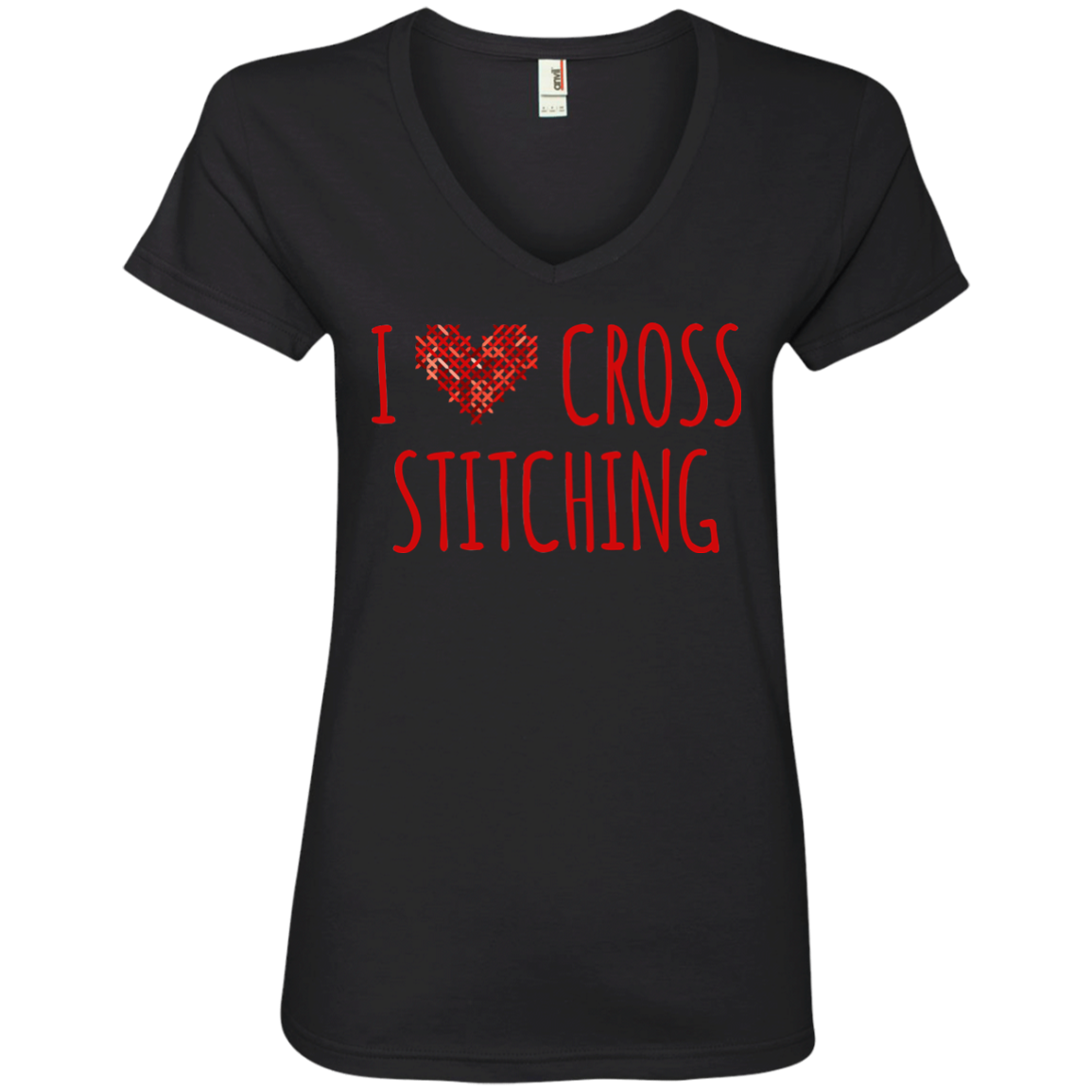 I Heart Cross Stitching Ladies V-Neck T-Shirt