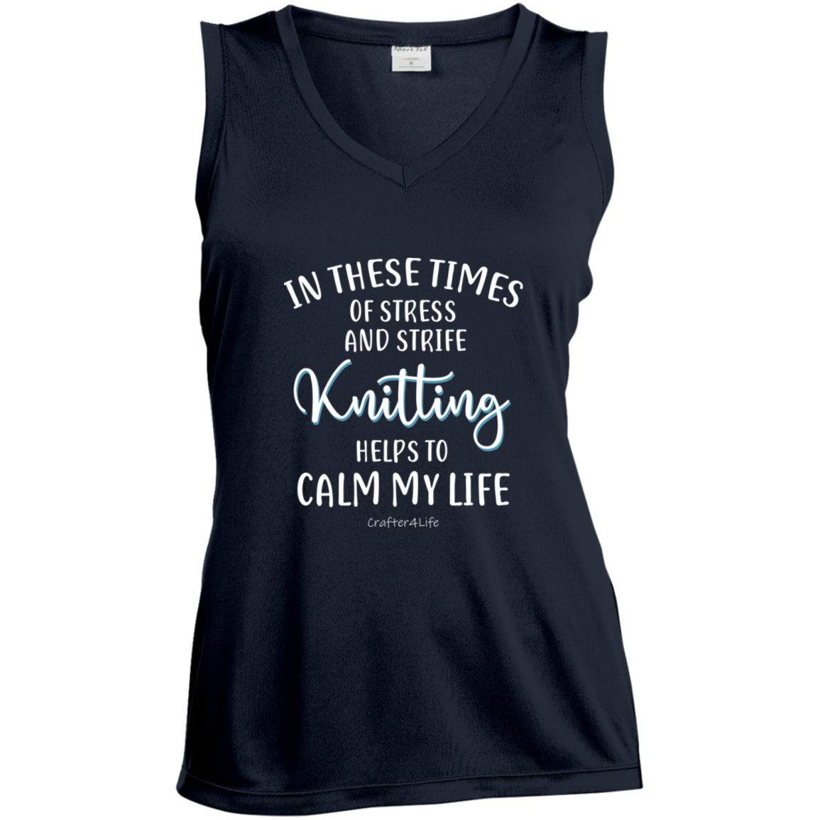 Knitting Helps to Calm My Life Ladies' Sleeveless Moisture Absorbing V-Neck