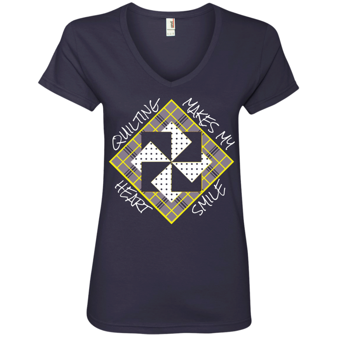 Quilting Makes My Heart Smile Ladies V-Neck Tee