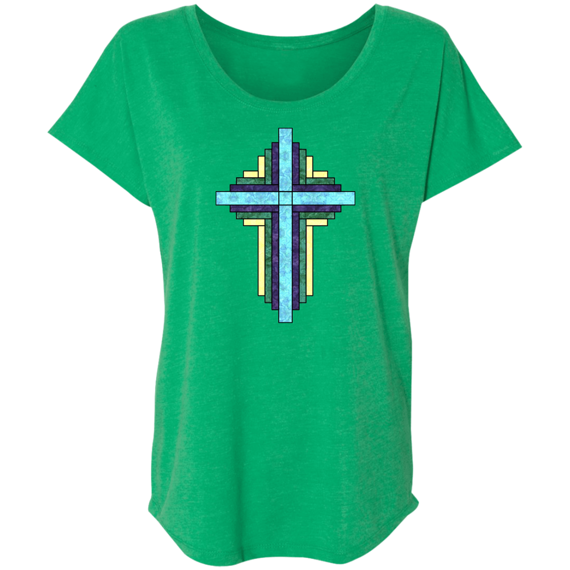 Batik Stained Glass Quilt Cross Ladies' Triblend Dolman Sleeve