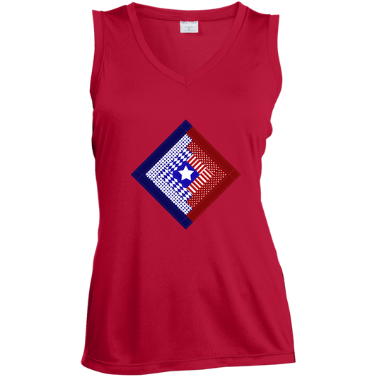 Patriotic Log Cabin Square Ladies' Sleeveless Moisture Absorbing V-Neck