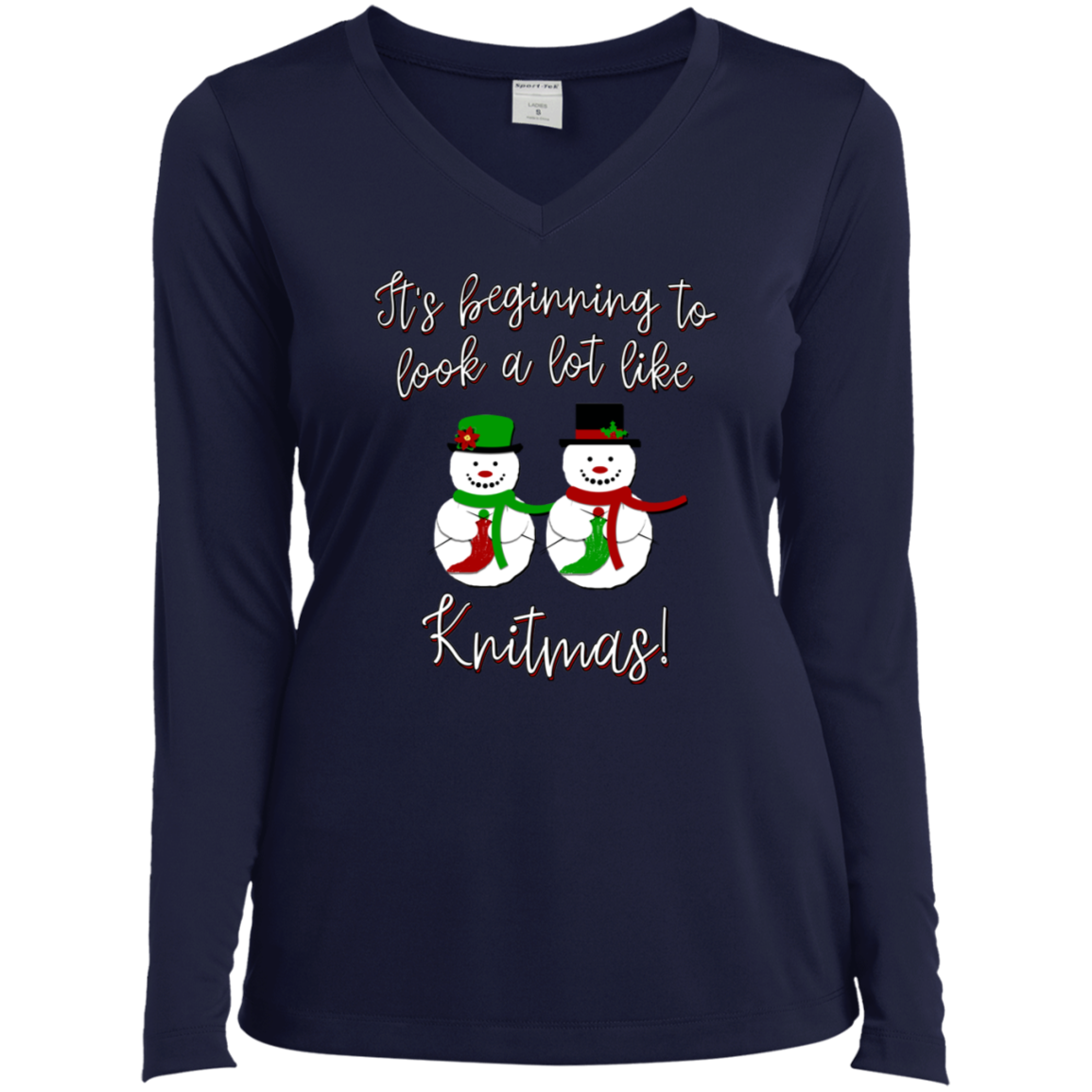 Knitmas Snow Couple - Ladies Long Sleeve Shirts
