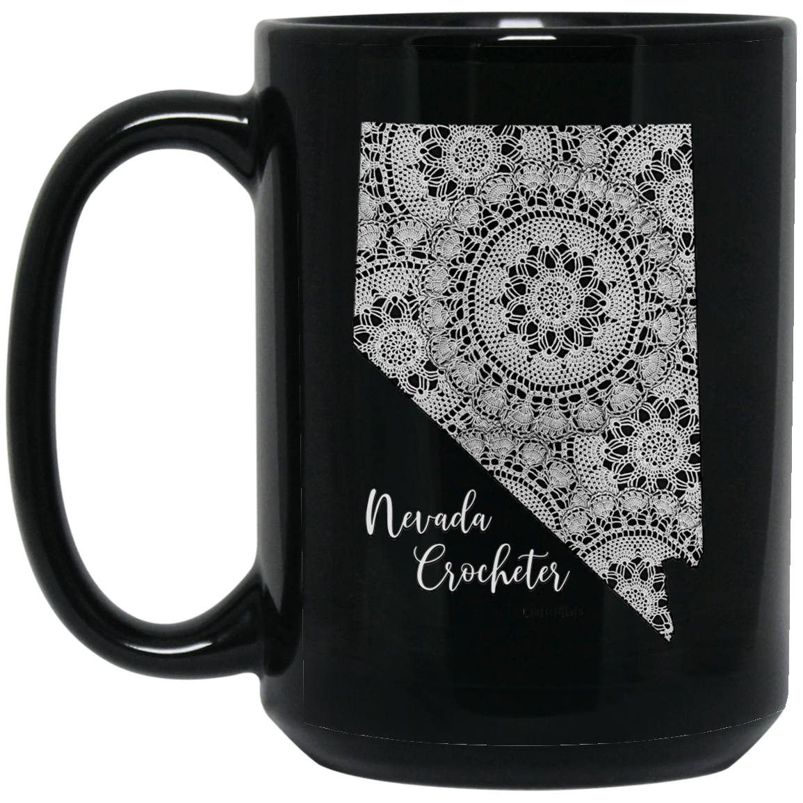 Nevada Crocheter Black Mugs