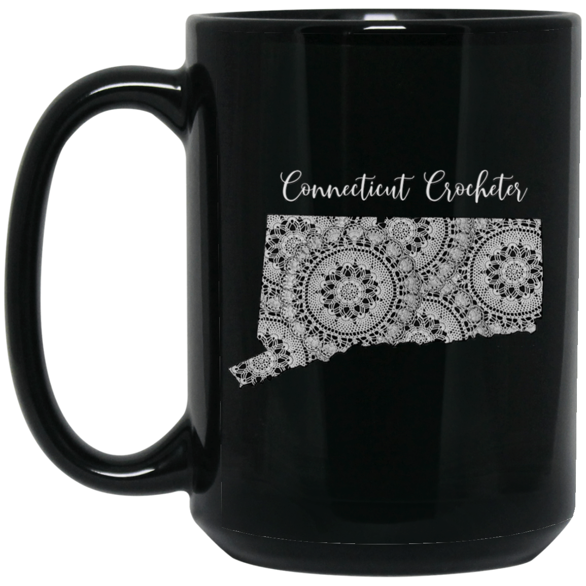 Connecticut Crocheter Black Mugs