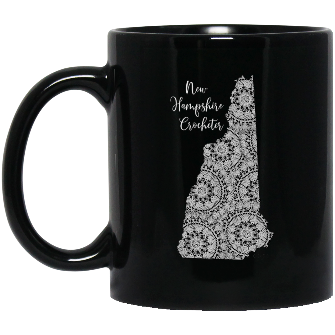 New Hampshire Crocheter Black Mugs