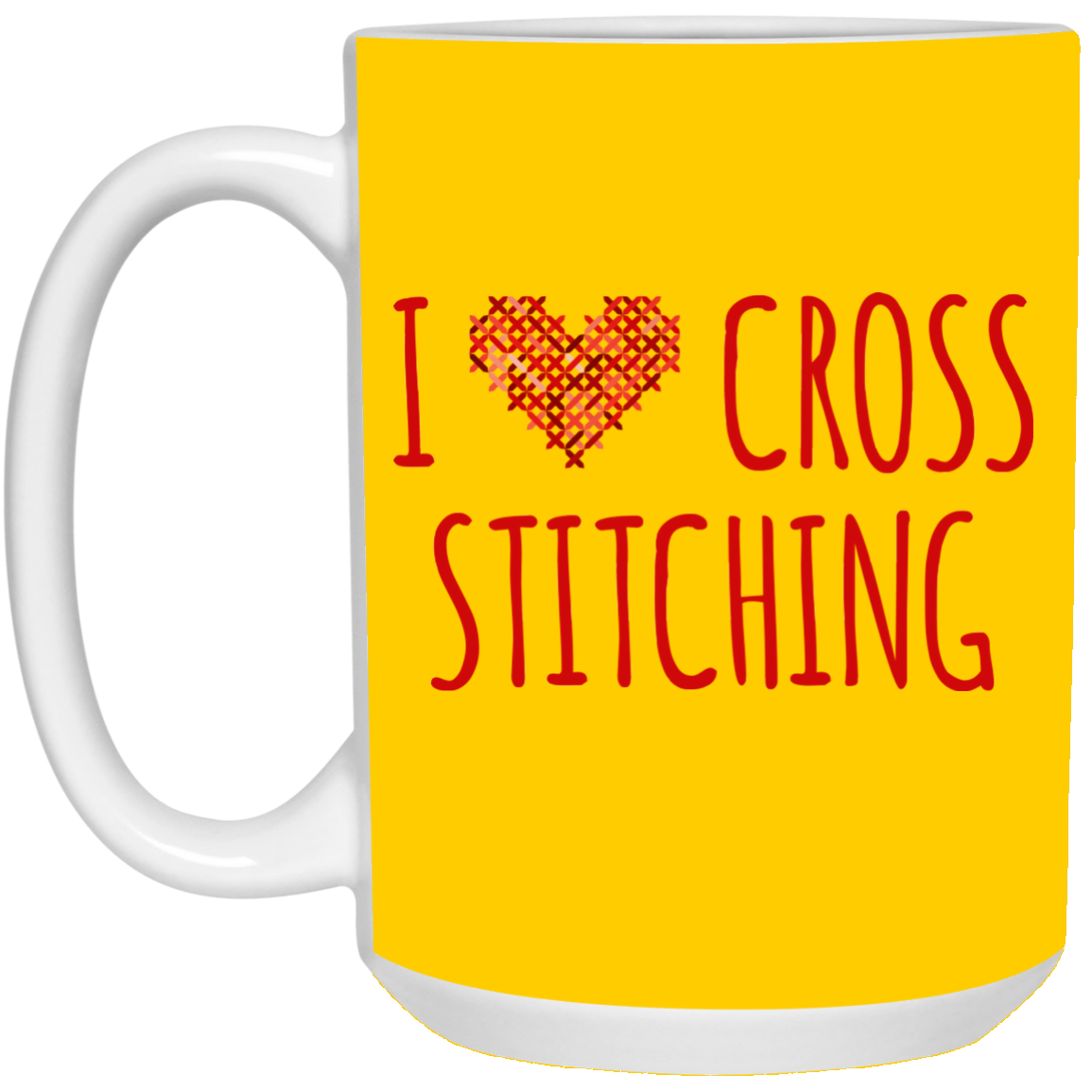 I Heart Cross Stitching White Mugs