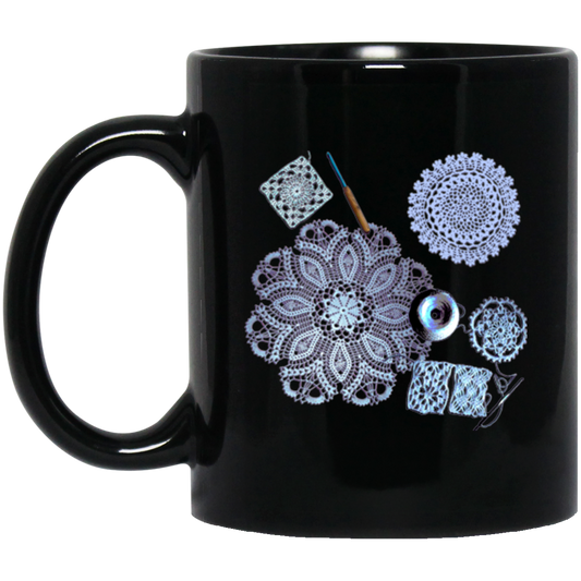 Crochet Collage Black Mugs