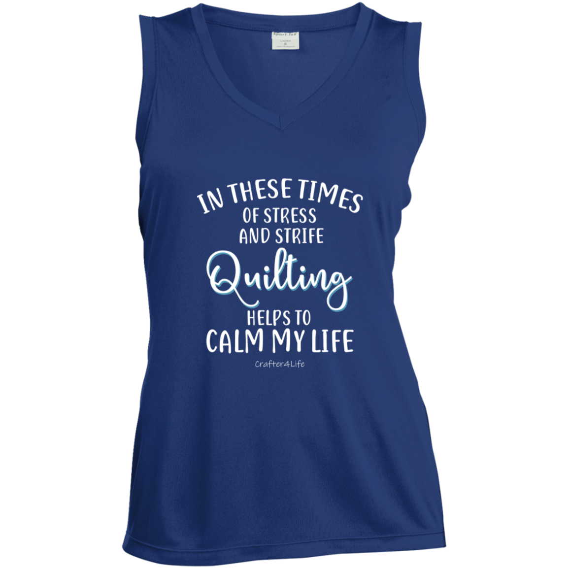 Quilting Helps to Calm My Life Ladies' Sleeveless Moisture Absorbing V-Neck