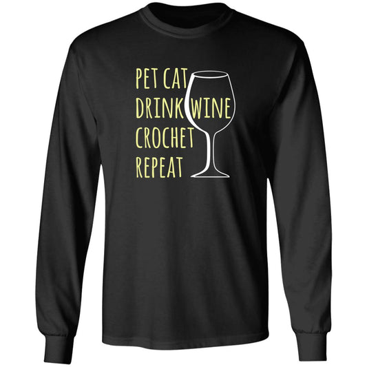 Pet Cat-Drink Wine-Crochet Long Sleeve T-Shirt