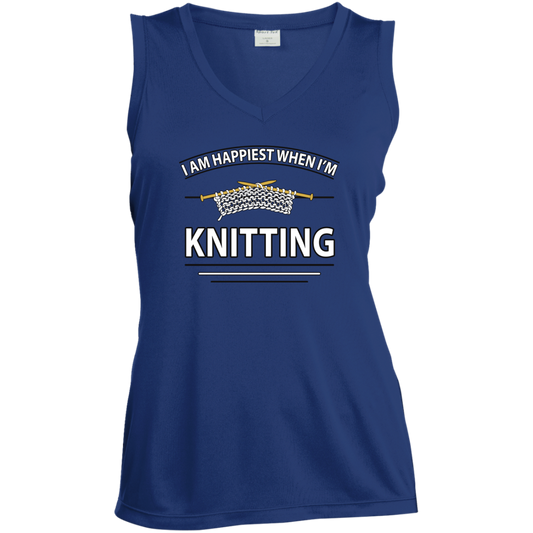 I Am Happiest When I'm Knitting Ladies Sleeveless V-neck - Crafter4Life - 1