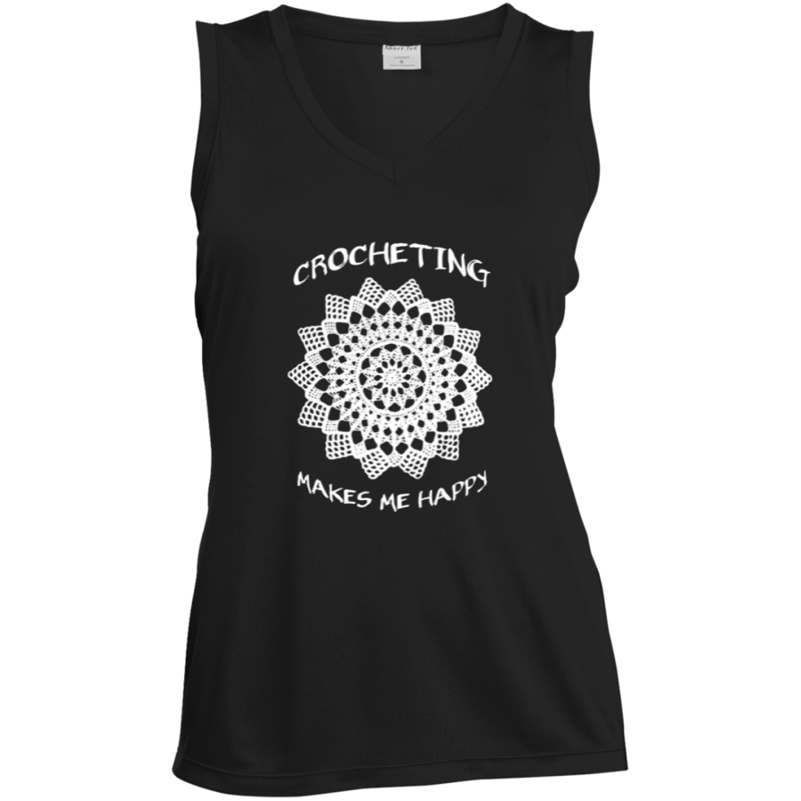 Crocheting Makes Me Happy Ladies Sleeveless Moisture Absorbing V-Neck
