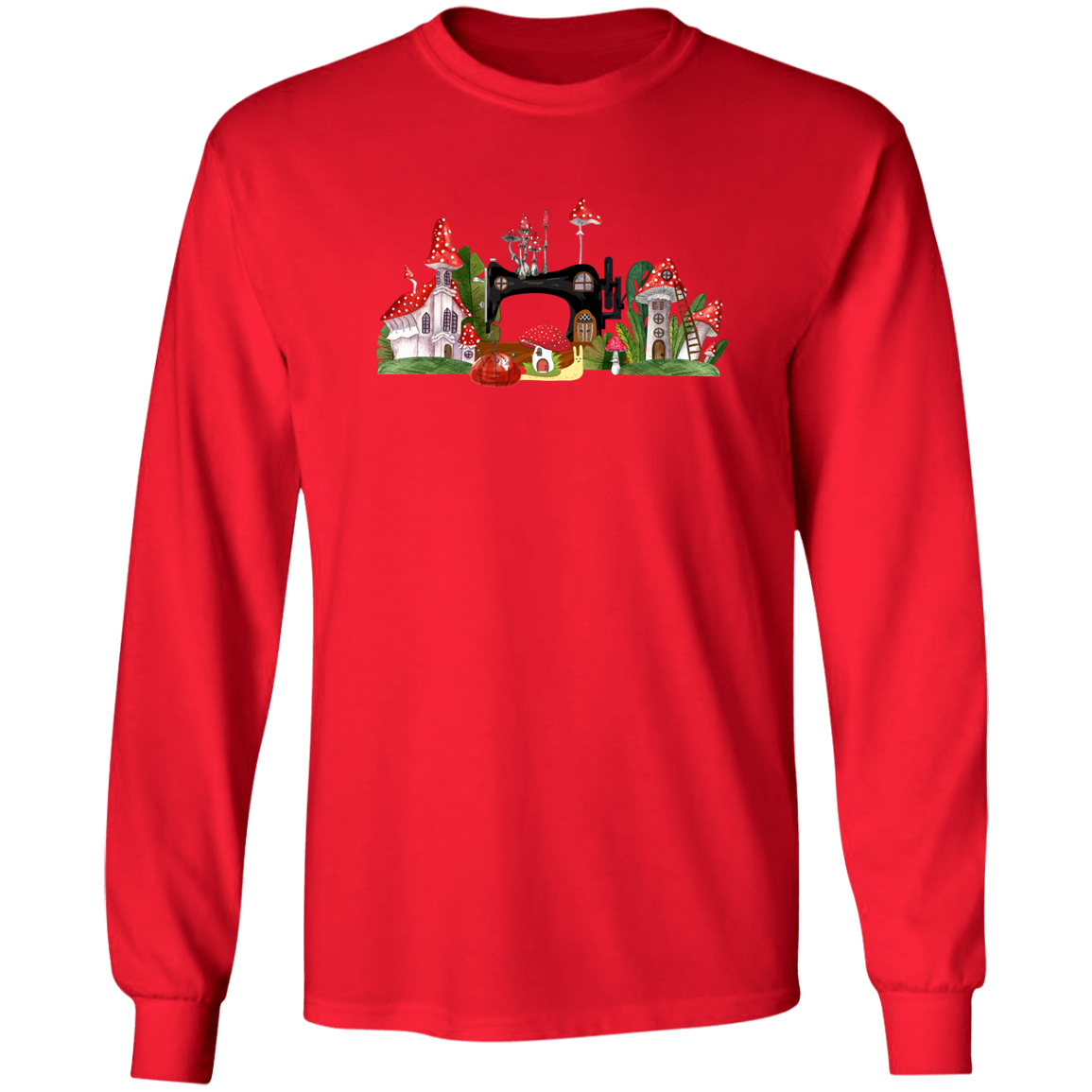 Sewing Machine Mushroom Village Long Sleeve T-Shirt