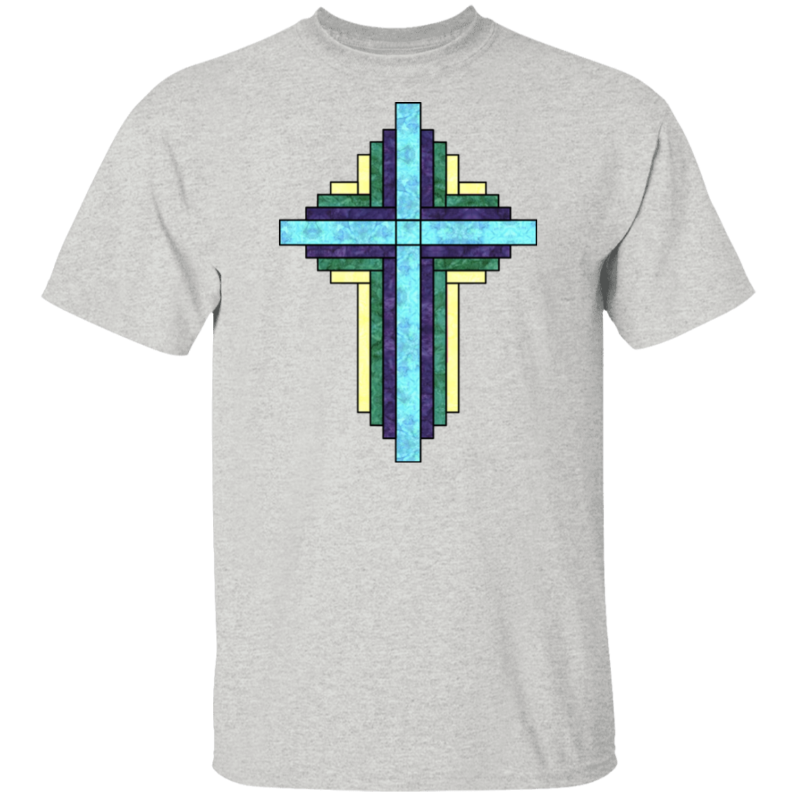 Batik Stained Glass Quilt Cross T-Shirt