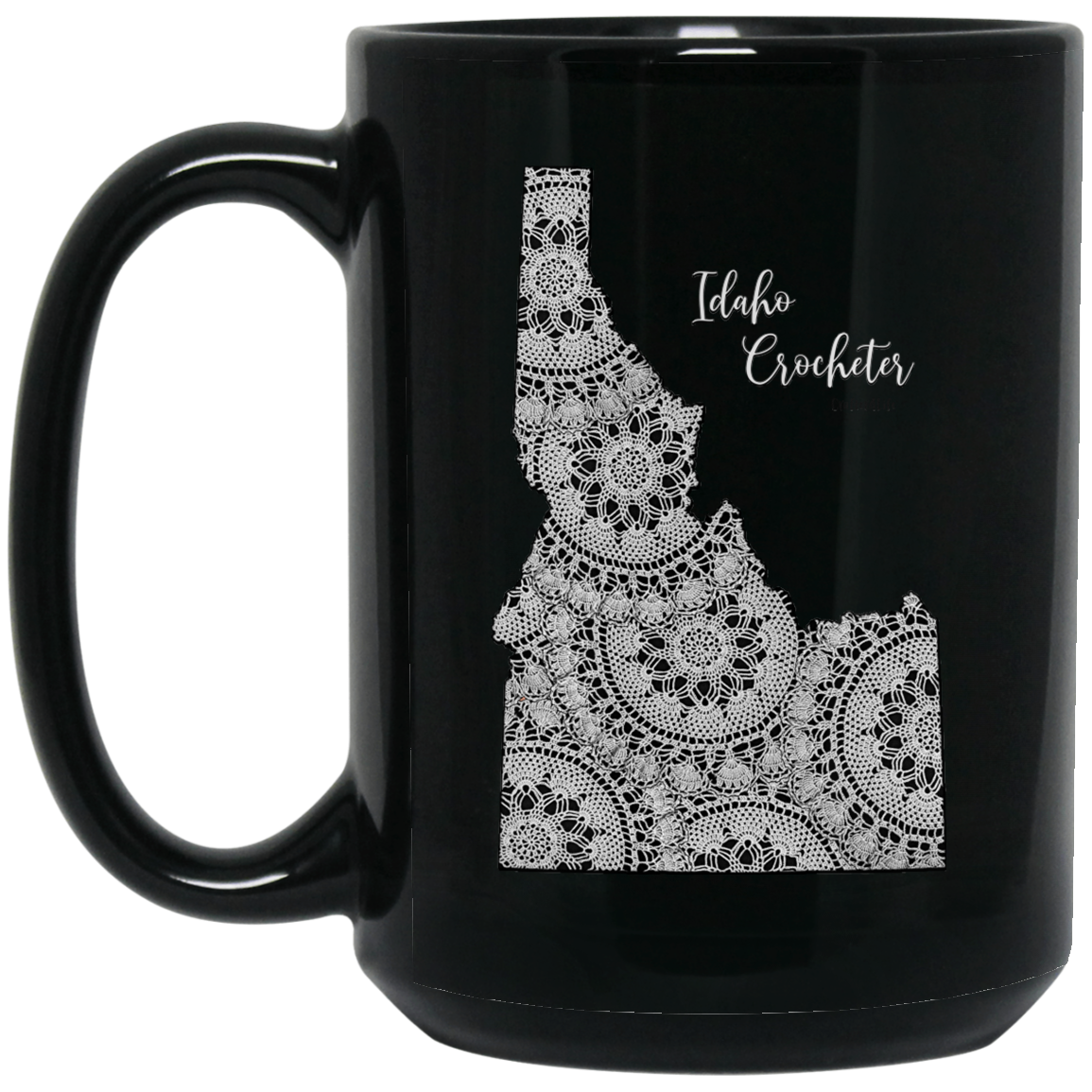 Idaho Crocheter Black Mugs