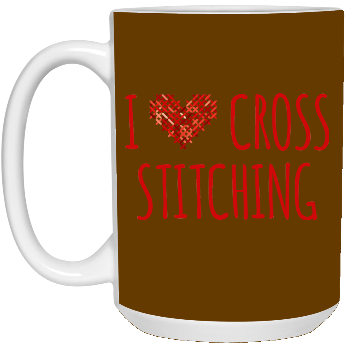 I Heart Cross Stitching White Mugs