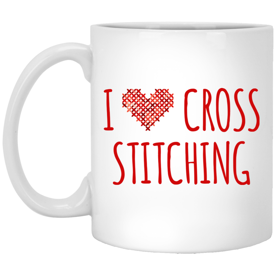 I Heart Cross Stitching White Mugs