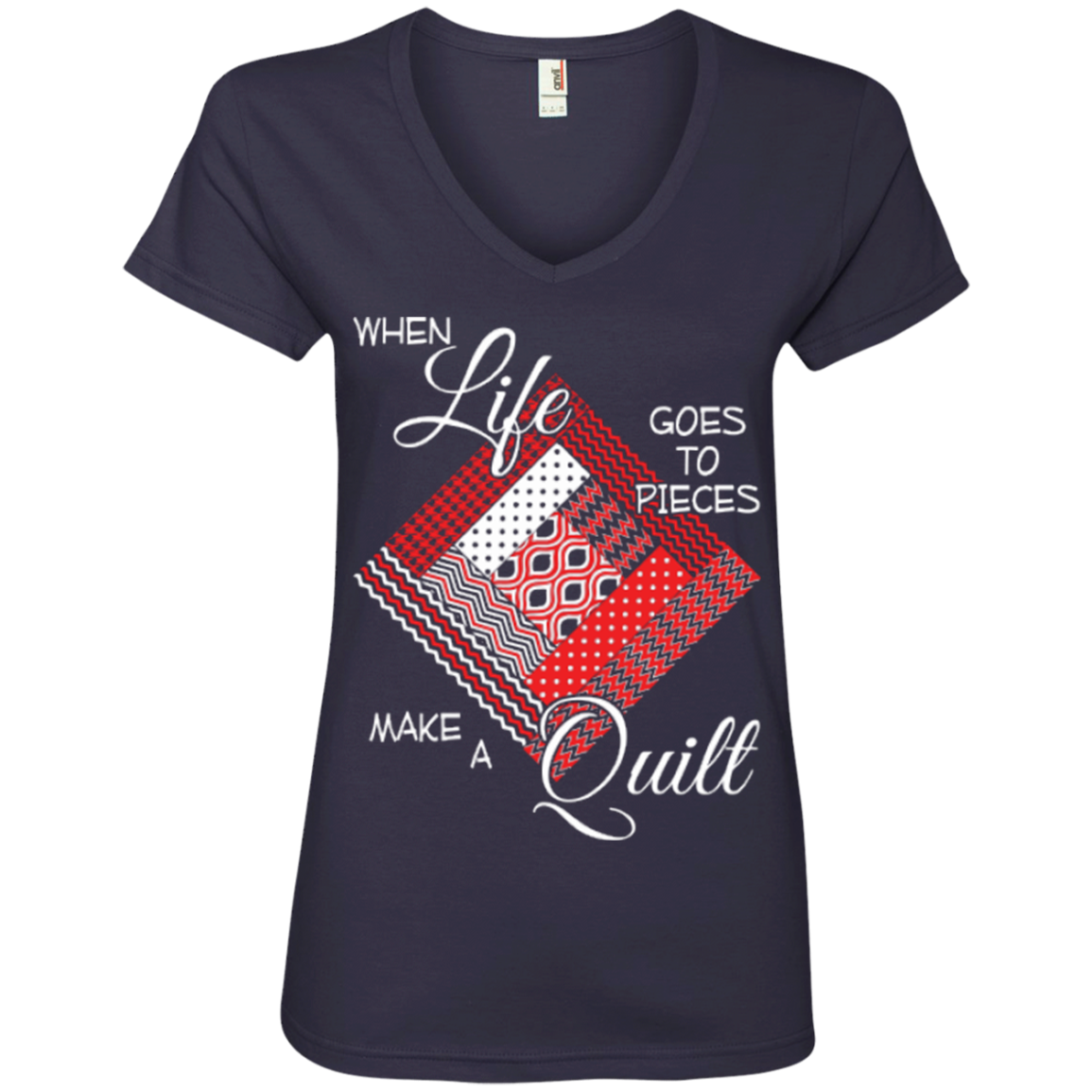 Make a Quilt (red) Ladies V-Neck Tee - Crafter4Life - 5