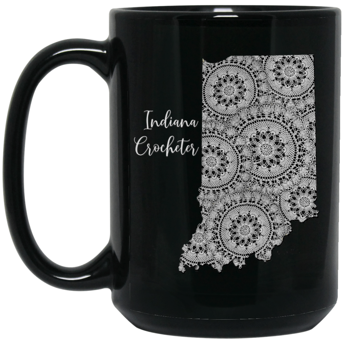 Indiana Crocheter Black Mugs