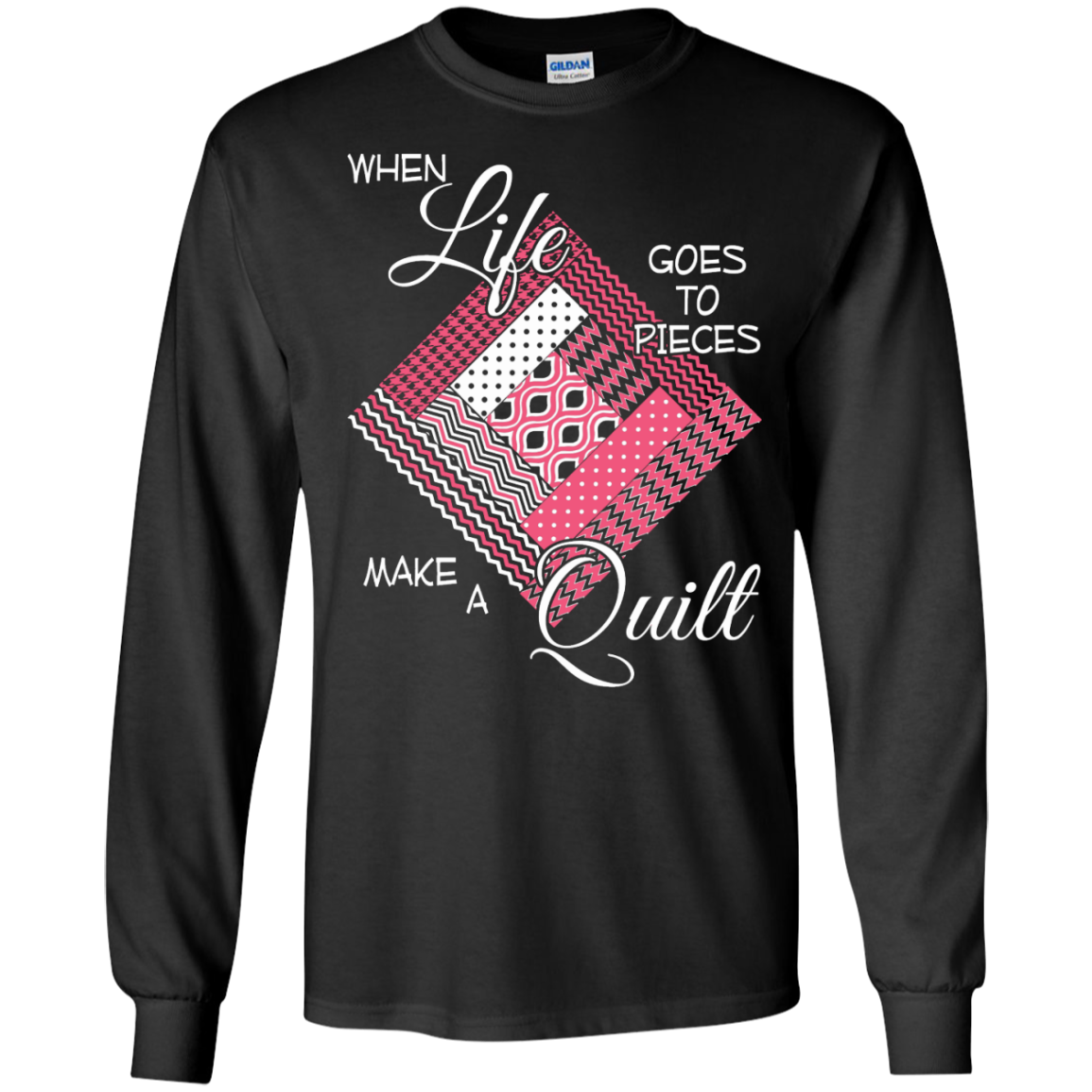 Make a Quilt (pink) Long Sleeve Ultra Cotton T-Shirt - Crafter4Life - 1