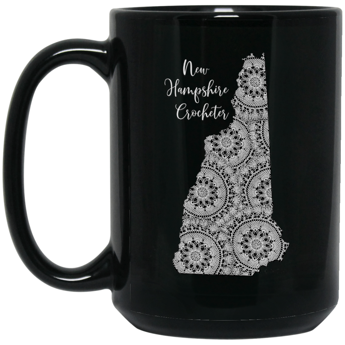New Hampshire Crocheter Black Mugs