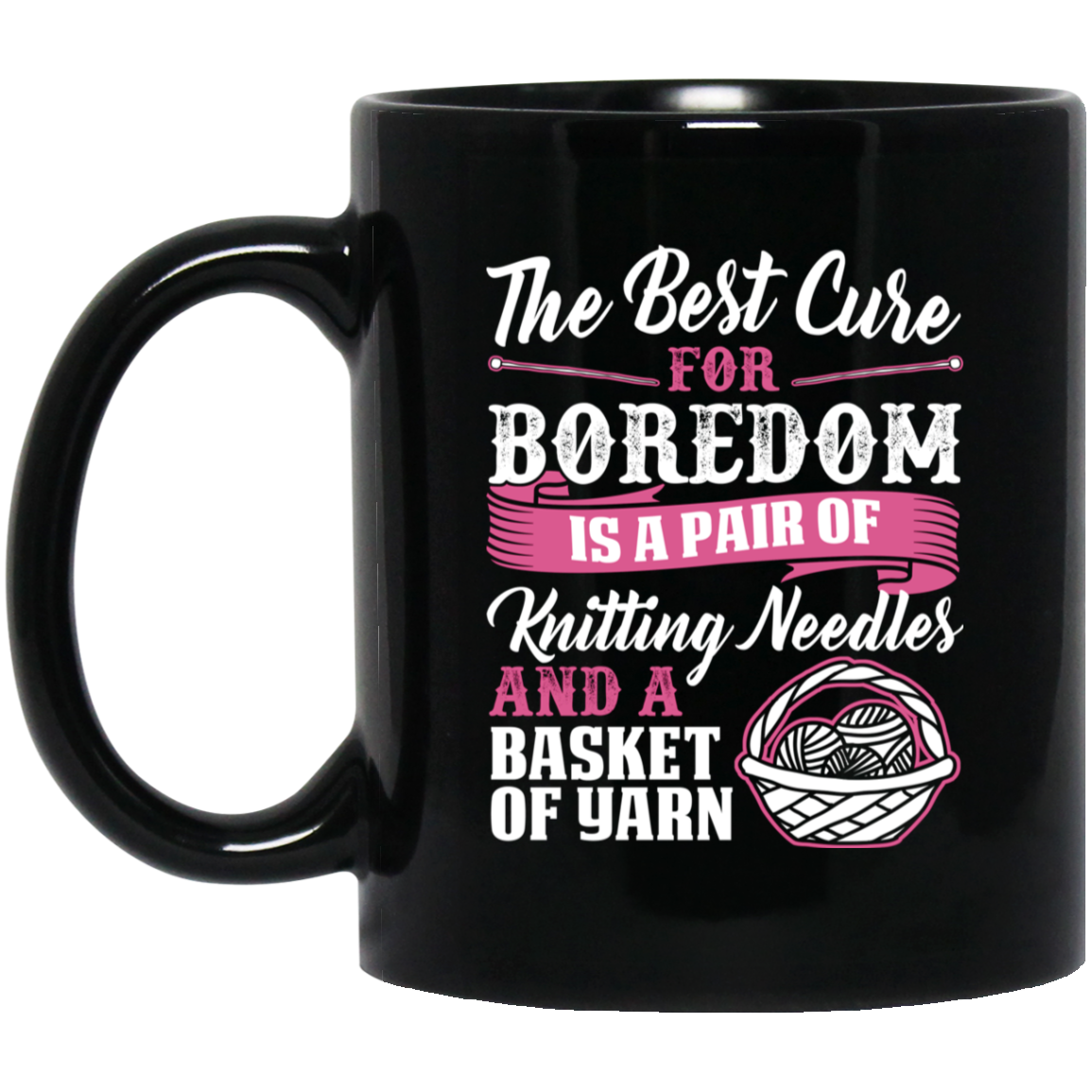 Cure For Boredom - Knitting Black Mugs