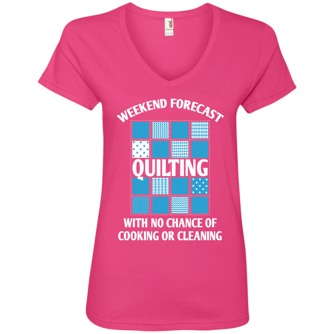 Weekend Forecast Quilting Ladies V-Neck T-Shirt