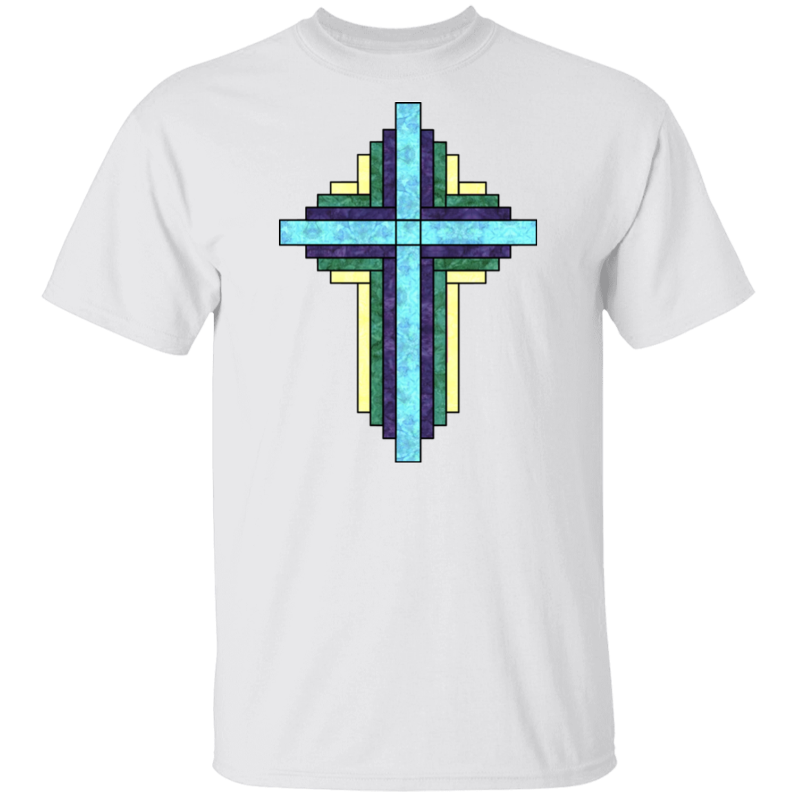 Batik Stained Glass Quilt Cross T-Shirt