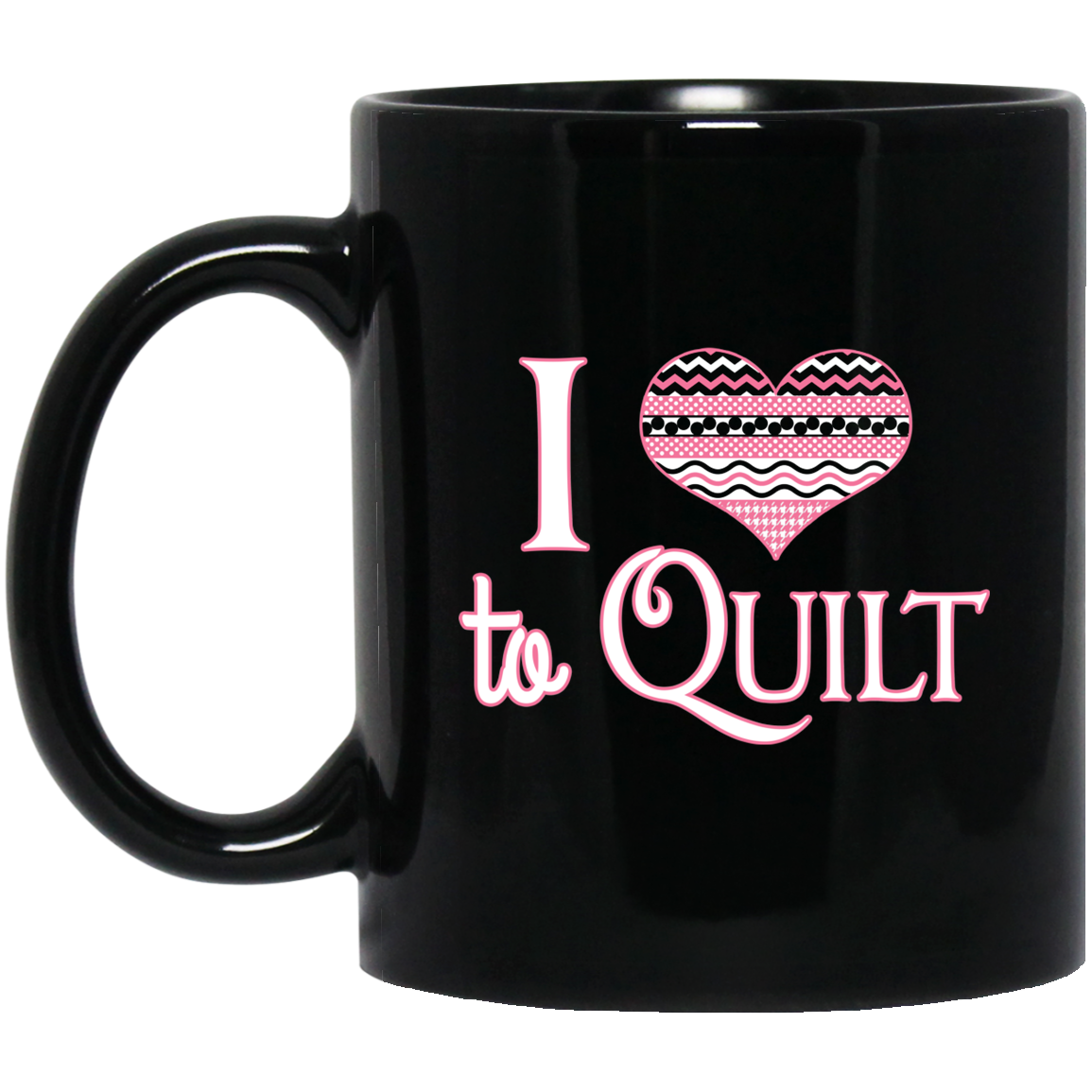 I Heart to Quilt Black Mugs