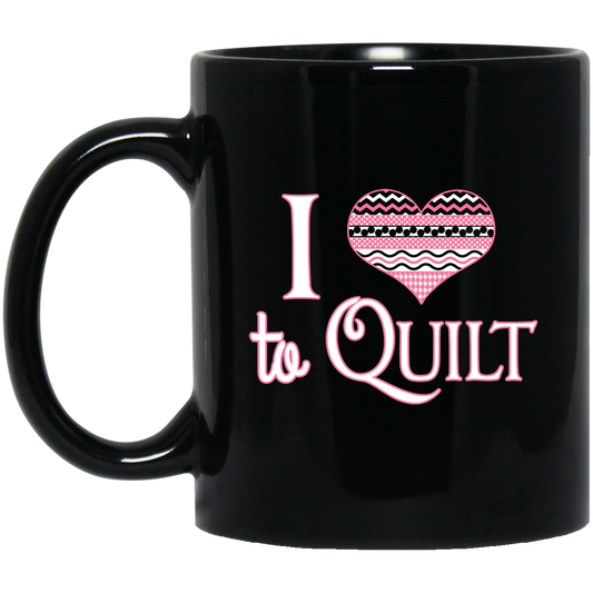 I Heart to Quilt Black Mugs