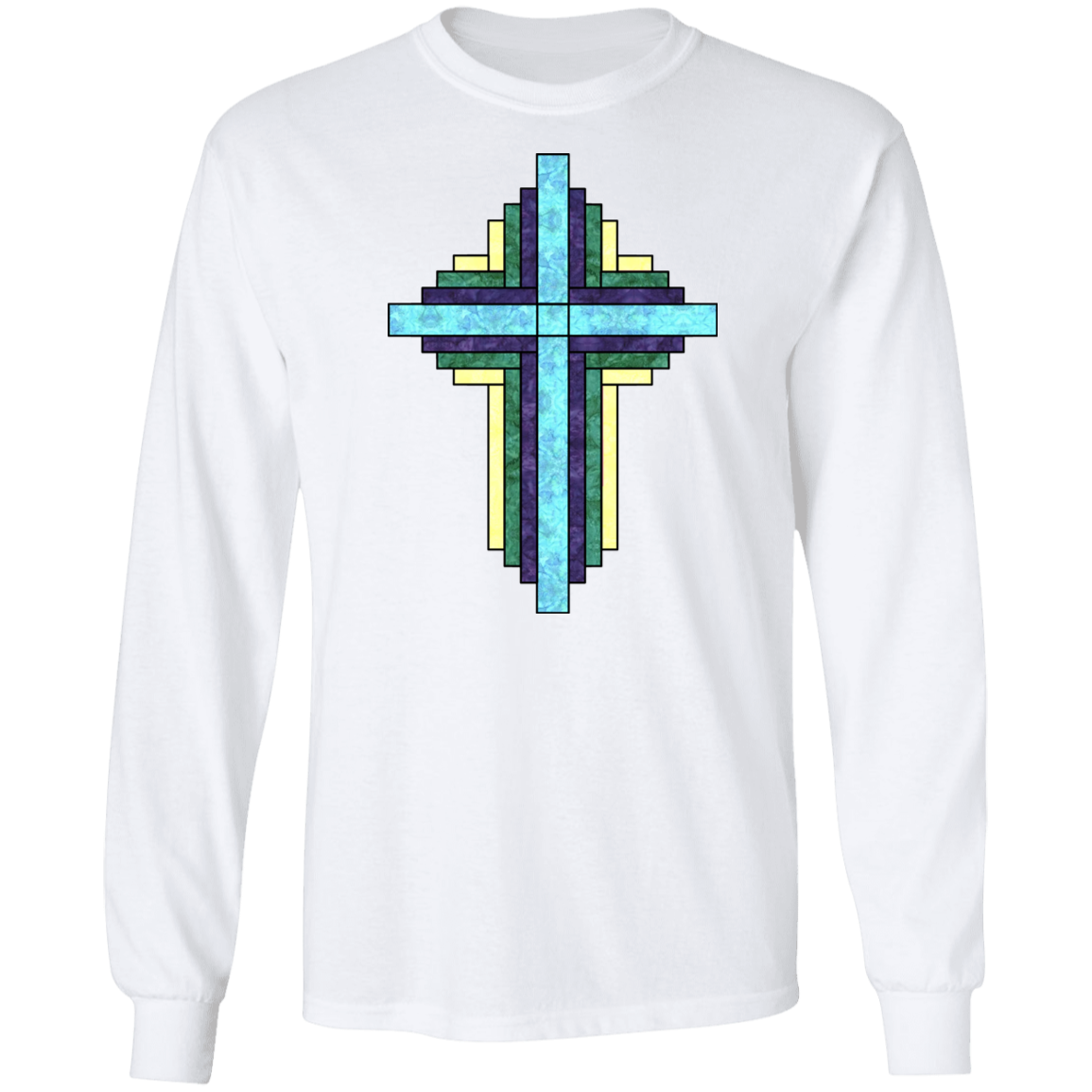 Batik Stained Glass Quilt Cross LS Ultra Cotton T-Shirt