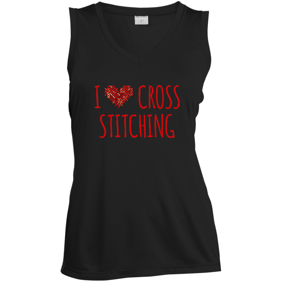 I Heart Cross Stitching Ladies Sleeveless Moisture Absorbing V-Neck