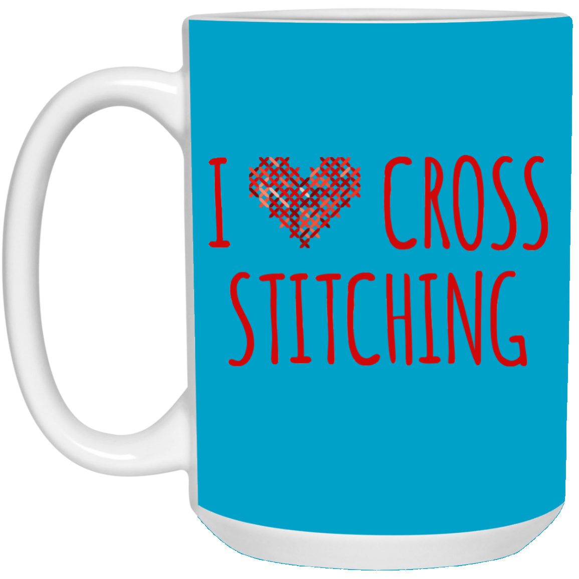 I Heart Cross Stitching White Mugs