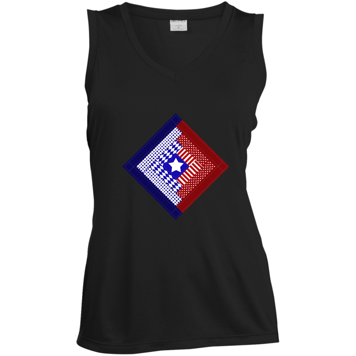 Patriotic Log Cabin Square Ladies' Sleeveless Moisture Absorbing V-Neck