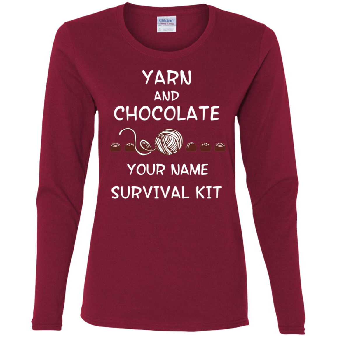 Yarn and Chocolate Survival Kit - Personalized Ladies Long Sleeve Shirts
