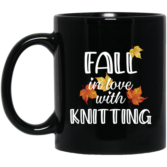 Fall in Love with Knitting Black Mugs