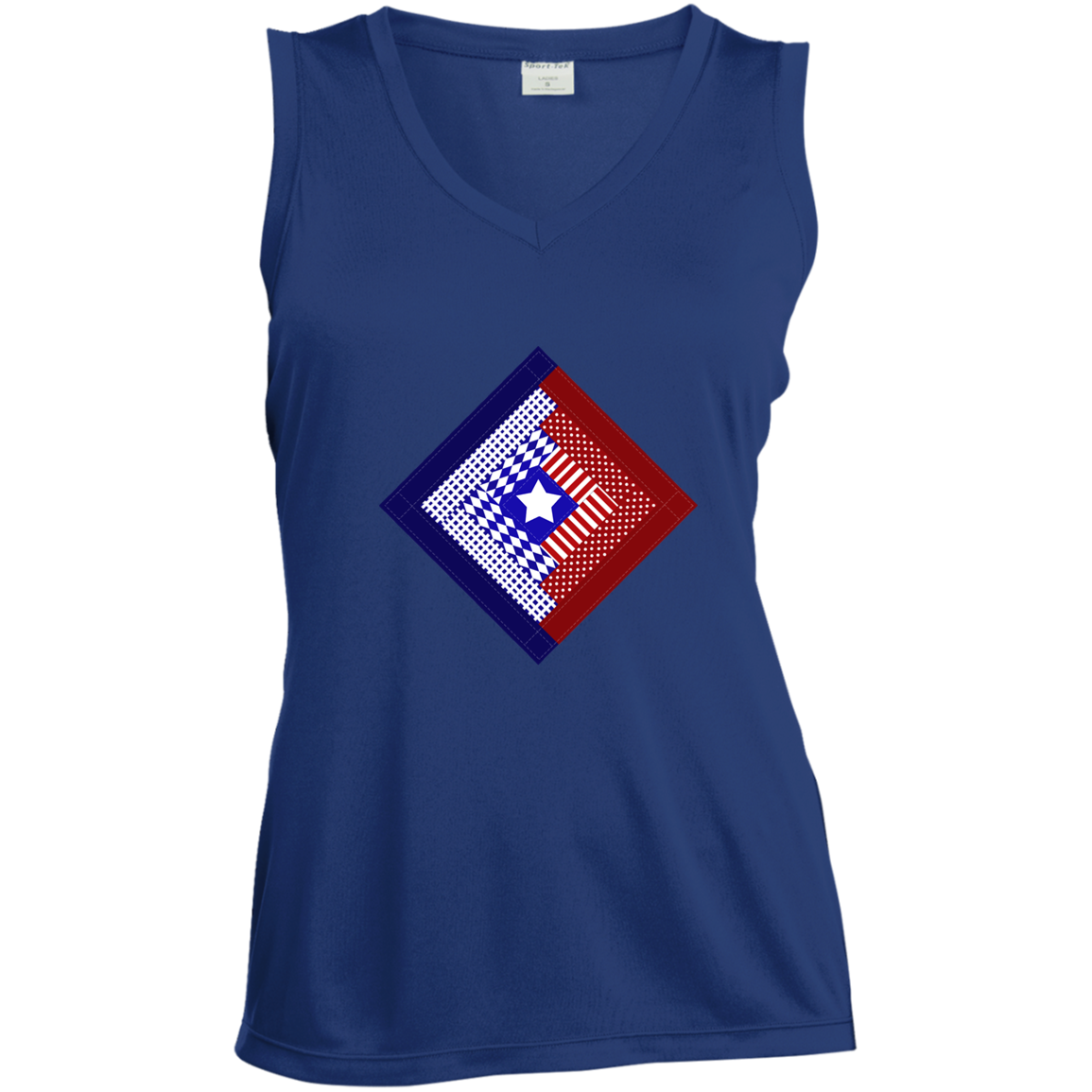 Patriotic Log Cabin Square Ladies' Sleeveless Moisture Absorbing V-Neck